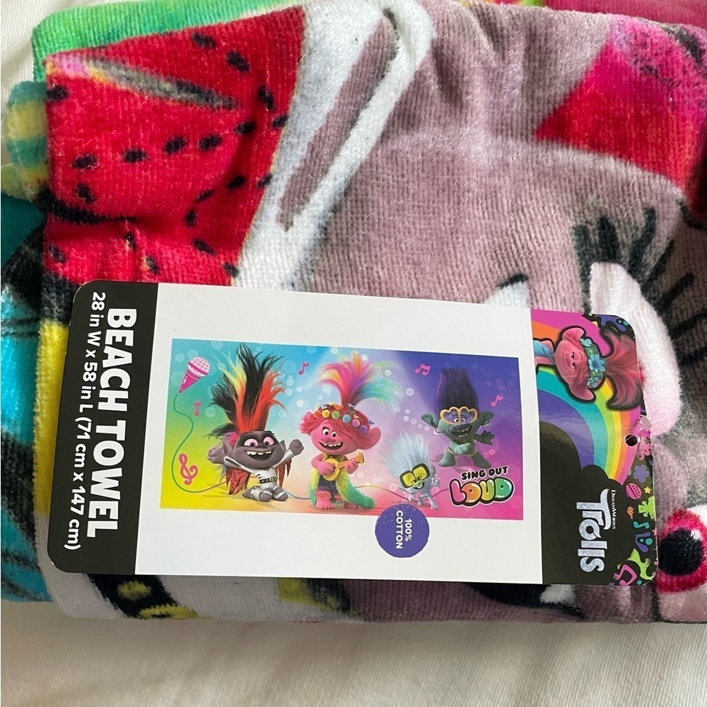 NWT Trolls Colorful Character Beach Towel